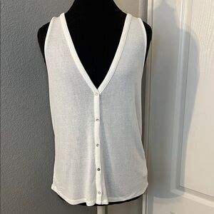 Zara White Viscose Sleeveless Button-Down Shirt Size Large